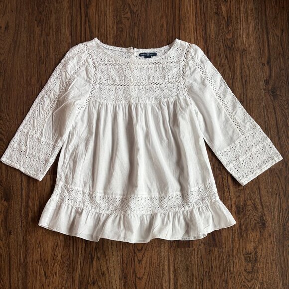 GAP Tops - GAP cotton white eyelet lace blouse Medium